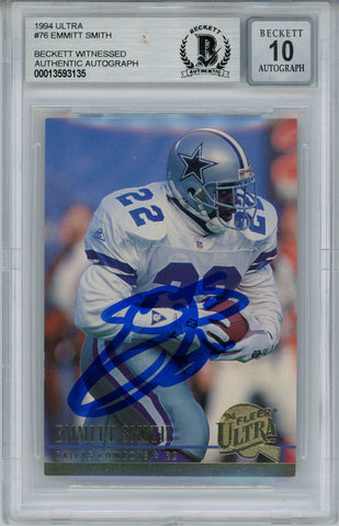 Emmitt Smith Autographed 1994 Ultra #76 Trading Card Beckett 10 Slab 35084
