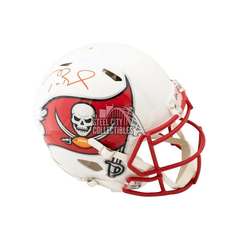 Tom Brady Autographed Buccaneers Flat White Authentic F/S Helmet Fanatics LOA