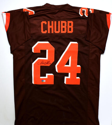 Nick Chubb Autographed Brown Pro Style Jersey *2 -Beckett W Hologram *Black