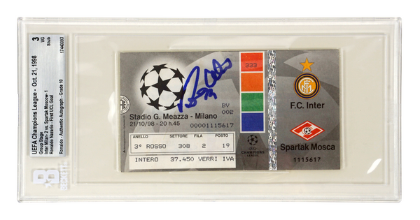 Ronaldo Nazario Signed 1998 First Champions League Goal Match Ticket - BGS 3
