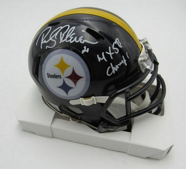 Rocky Bleier HOF Signed/Inscr Black Mini Helmet Steelers Beckett Witness 191560