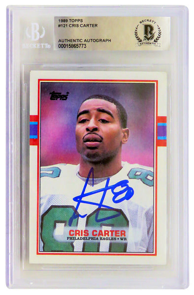 Cris Carter Signed Eagles 1989 Topps Football Rookie Card #121 (Beckett Slabbed)