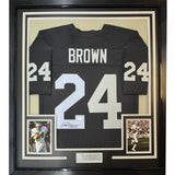 Framed Autographed/Signed Willie Brown 35x39 HOF 84 Black Jersey JSA COA