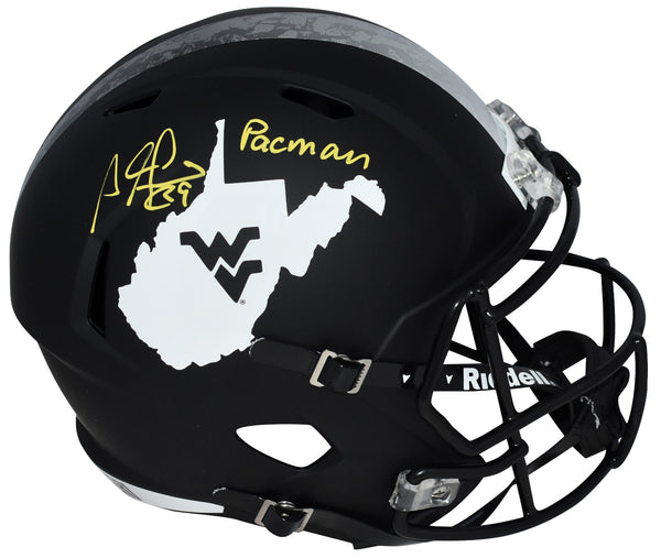 ADAM JONES SIGNED WEST VIRGINIA MOUNTAINEERS BLACK FULL SIZE HELMET W/ PACMAN