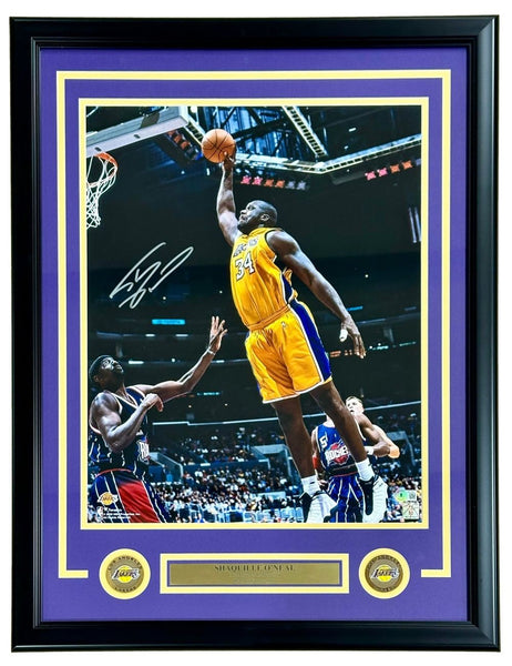 Shaquille O'Neal Signed Framed 16x20 Los Angeles Lakers Yellow Jersey Photo BAS