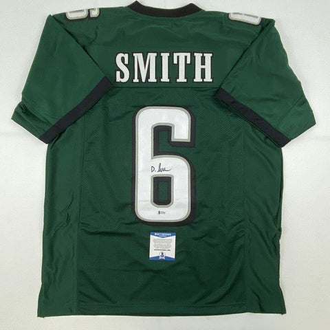 Autographed/Signed DEVONTA SMITH Philadelphia Green Football Jersey Beckett COA