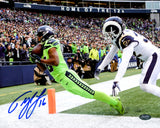 TYLER LOCKETT AUTOGRAPHED 8X10 PHOTO SEAHAWKS TOE TAP TOUCHDOWN MCS 222049
