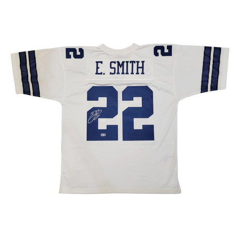 Emmitt Smith Autographed Dallas Cowboys Mitchell & Ness White Jersey Beckett