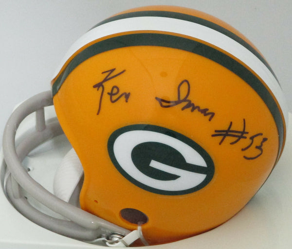Packers KEN IMAN Signed Riddell 2-Bar Throwback Mini Helmet Auto w/ #53