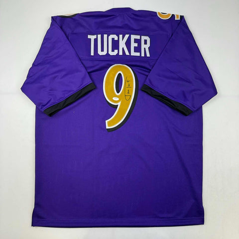Autographed/Signed Justin Tucker Baltimore Purple Color Rush Jersey JSA COA