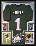 FRAMED PHILADELPHIA EAGLES JALEN HURTS AUTOGRAPHED SIGNED #1 JERSEY JSA COA