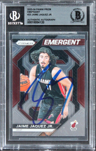 Heat Jaime Jaquez Jr. Signed 2023 Panini Prizm Em #23 Rookie Card BAS Slabbed