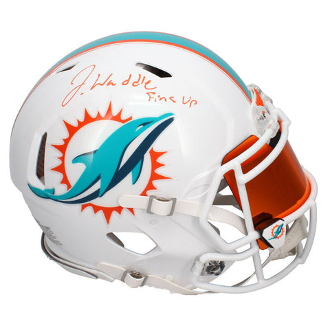 Jaylen Waddle Autographed "Fins Up" Dolphins Authentic Helmet w/ Visor Fanatics