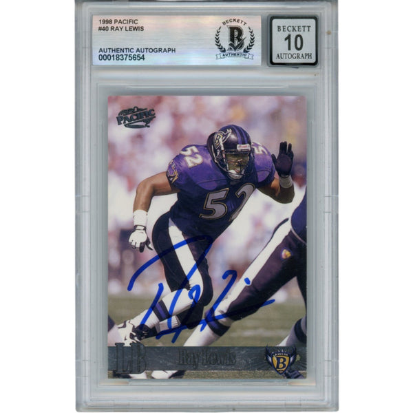 Ray Lewis Autographed/Signed 1998 Pacific #40 Trading Card Beckett 52984