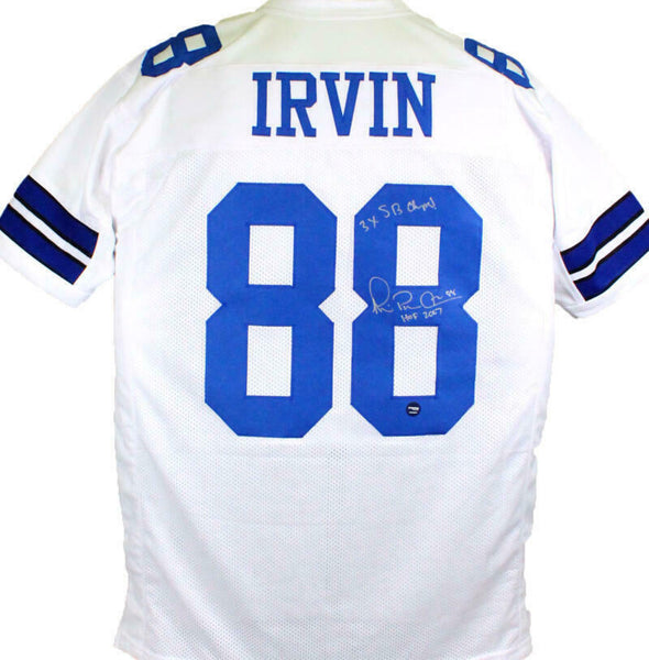 Michael Irvin Autographed White Pro Style Jersey W/2 Insc.-Beckett W Hologram