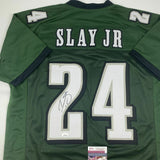 Autographed/Signed DARIUS SLAY JR Philadelphia Green Football Jersey JSA COA