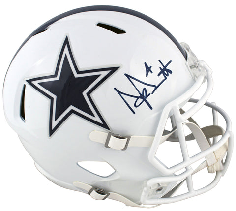 Cowboys Dak Prescott Signed 2022 Alt White Full Size Speed Rep Helmet BAS Wit