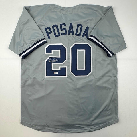 Autographed/Signed Jorge Posada New York Grey Jersey Beckett BAS COA