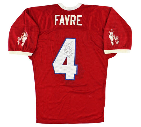 Brett Favre Signed East Shrine Auth Game Worn Red Jersey - Game Used Shrine Insc