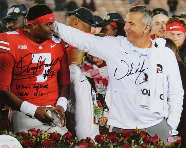 Dwayne Haskins and Urban Meyer Signed Ohio State Buckeyes 16x20 Photo W/Insc