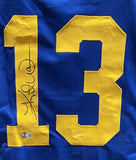 Kurt Warner Autographed/Signed Pro Style Jersey Blue Beckett 40944