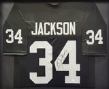OAKLAND RAIDERS BO JACKSON AUTOGRAPHED FRAMED BLACK JERSEY BECKETT BAS 200915