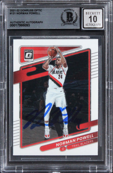 Blazers Norman Powell Signed 2021 Donruss Optic #121 Card Auto 10! BAS Slabbed