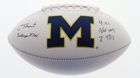 Cornelius Johnson Signed Michigan Wolverine Logo Football 2xInscribed (PBI Holo)