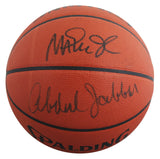 Lakers Magic Johnson & Kareem Abdul-Jabbar Signed Basketball BAS Wit #5W053810