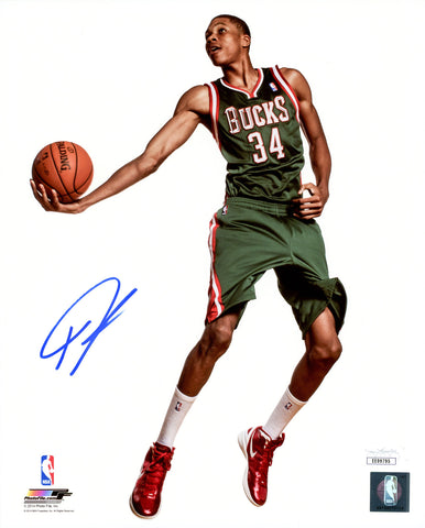 GIANNIS ANTETOKOUNMPO AUTOGRAPHED 8X10 PHOTO BUCKS GREEN UNIFORM JSA 203022