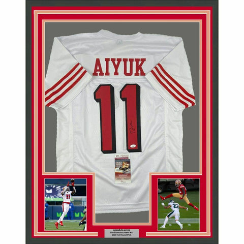 FRAMED Autographed/Signed BRANDON AIYUK 33x42 San Francisco ALT Jersey JSA COA