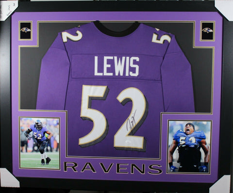 RAY LEWIS (Ravens purple SKYLINE) Signed Autographed Framed Jersey JSA