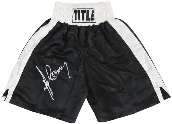 Gerry Cooney Signed Title Black & White Trim Boxing Trunks - (SCHWARTZ COA)