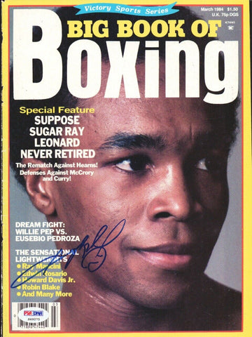 Sugar Ray Leonard Autographed Big Book Of Boxing Magazine Cover PSA/DNA #S49275
