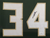 Giannis Antetokounmpo Signed 35"x43" Framed Milwaukee Bucks Jersey (JSA)