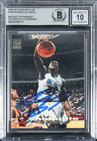 Magic Shaquille O'Neal Signed 1993 Stadium Club #100 Card Auto 10! BAS Slabbed