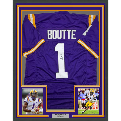 Framed Autographed/Signed Kayshon Boutte 35x39 LSU Purple Jersey JSA COA