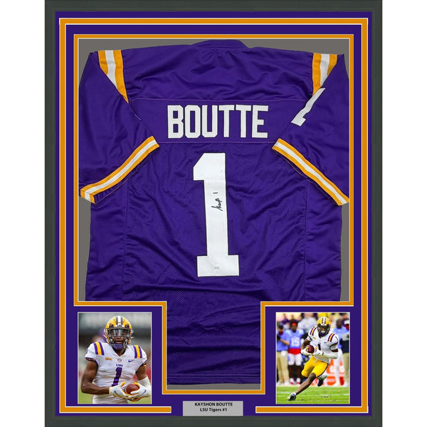 Framed Autographed/Signed Kayshon Boutte 35x39 LSU Purple Jersey JSA COA