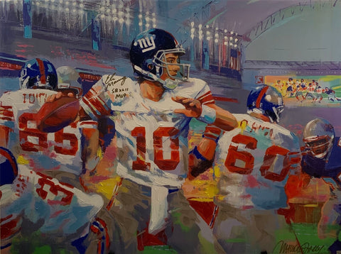 Eli Manning Canvas Signed by Malcolm Farley, the artist, and Eli Manning LSM COA