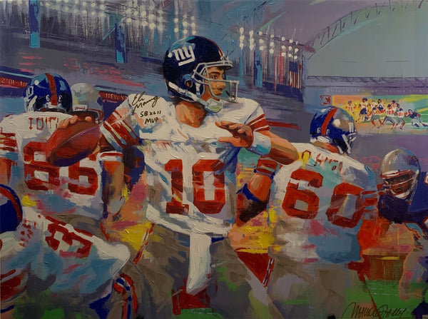 Eli Manning Canvas Signed by Malcolm Farley, the artist, and Eli Manning LSM COA
