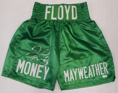 Floyd Mayweather Jr. Autographed Green Boxing Trunks Beckett BAS QR #1W112091