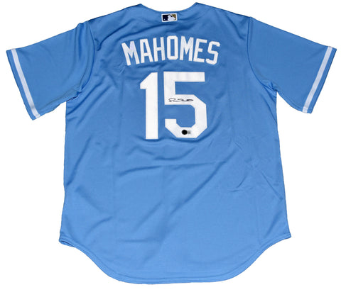 PATRICK MAHOMES AUTOGRAPHED KANSAS CITY ROYALS #15 BLUE NIKE JERSEY BECKETT