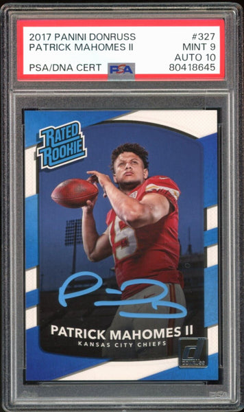 2017 Panini Donruss Rated Rookie Patrick Mahomes RC Blue Ink PSA 9/10 Auto