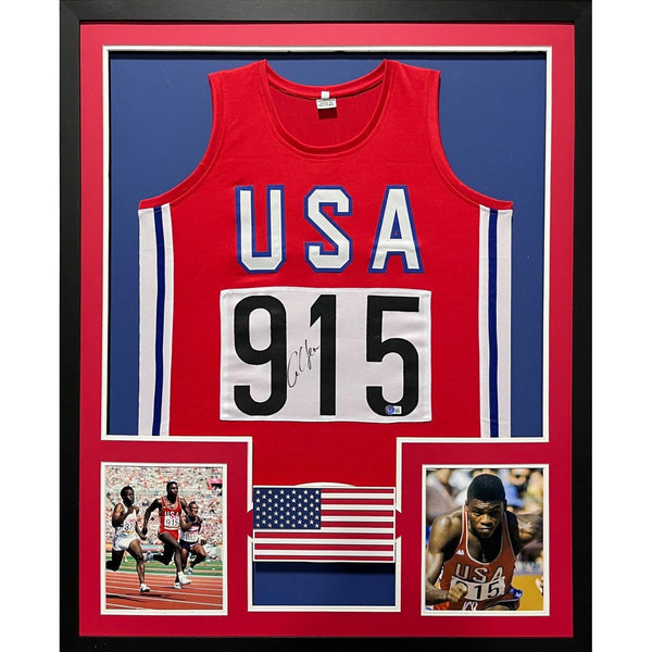 Carl Lewis Autographed Signed Framed Track USA Jersey BECKETT