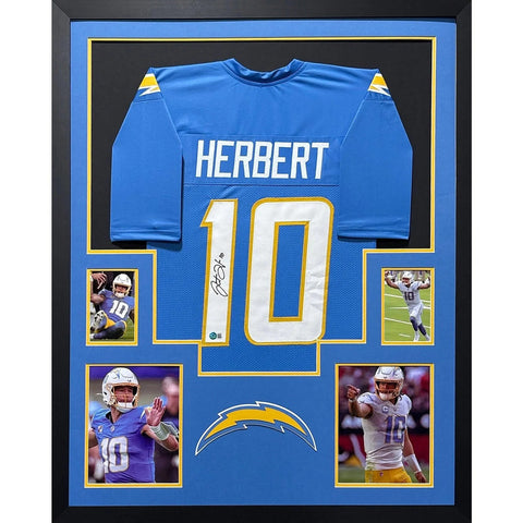 Justin Herbert Autographed Signed Framed Blue LA Chargers Jersey BECKETT