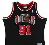 Bulls Dennis Rodman Signed Black M&N HWC Swingman Jersey w/ Black Sig JSA Wit