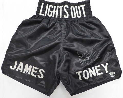 James Lights Out Toney Autographed Signed Boxing Trunks Beckett BAS QR #BS30363