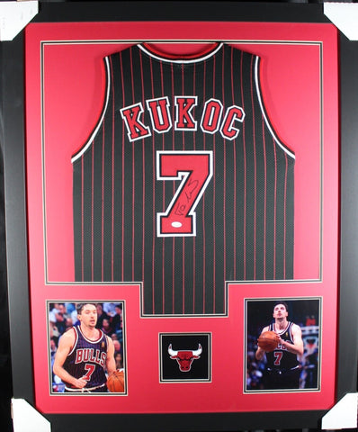 TONY KUKOC (Bulls black pin TOWER) Signed Autographed Framed Jersey JSA
