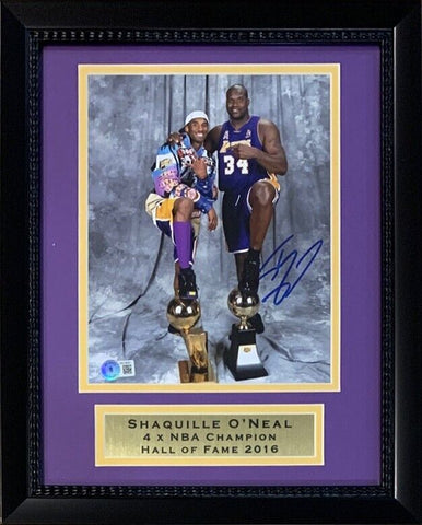 Shaquille O'Neal Autographed Lakers 8x10 Framed Photo Kobe Bryant Beckett COA B