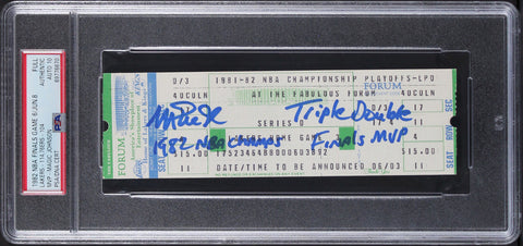 Magic Johnson Signed 1982 Finals Game 6 Full Ticket Stub Auto 10! PSA Slabbed 3